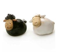 Hand Sculptured 2 Mini Ceramic Sheep Figurines Packed in a Gift Box White and Black Sheep Mr and Mrs
