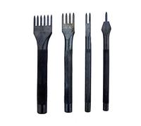 HAND® Set of 4 Premium Professional Black Tone Metal Lacing Stitching Chisel Punch Tool - 1, 2, 4 and 6 Prongs 3mm Width