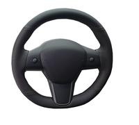 Hand Sewing Car Steering Wheel Cover Top Layer Leather For Tesla For Model 3 2017 2018-2020 Braid On The Whee(Yellow Thread)