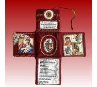 Hand Sewn Catholic Pocket Shrine - Silver Cross and Sacred Artwork, Portable Faith Altar - Handmade Devotional Jewel! (A)