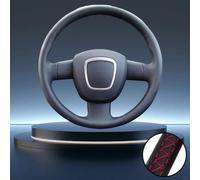 Hand sewn leather car steering wheel cove，For Audi A3 8P Sportback A4 B7 Avant A6 C6 S4 (Red Thread)