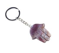 Hand-Shaped Natural Crystal Keychain Polished Blue Spot Jasper Gemstone Charm with Metal Key Ring for Unique Style(Indian Agate)