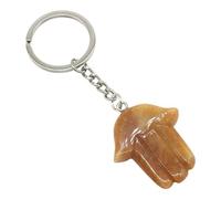 Hand-Shaped Natural Crystal Keychain Polished Blue Spot Jasper Gemstone Charm with Metal Key Ring for Unique Style(Yellow Stone)