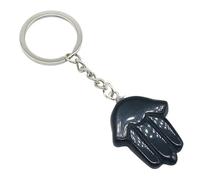 Hand-Shaped Natural Crystal Keychain Polished Blue Spot Jasper Gemstone Charm with Metal Key Ring for Unique Style(Obsidian)