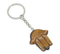 Hand-Shaped Natural Crystal Keychain Polished Blue Spot Jasper Gemstone Charm with Metal Key Ring for Unique Style(Tiger’s Eye)