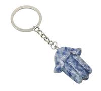 Hand-Shaped Natural Crystal Keychain Polished Blue Spot Jasper Gemstone Charm with Metal Key Ring for Unique Style(Blue Spot Jasper)