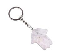 Hand-Shaped Natural Crystal Keychain Polished Blue Spot Jasper Gemstone Charm with Metal Key Ring for Unique Style(Clear Quartz)