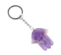 Hand-Shaped Natural Crystal Keychain Polished Blue Spot Jasper Gemstone Charm with Metal Key Ring for Unique Style(Amethyst)