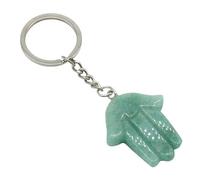 Hand-Shaped Natural Crystal Keychain Polished Blue Spot Jasper Gemstone Charm with Metal Key Ring for Unique Style(Green Aventurine)