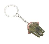 Hand-Shaped Natural Crystal Keychain Polished Blue Spot Jasper Gemstone Charm with Metal Key Ring for Unique Style(Unakite)