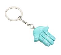 Hand-Shaped Natural Crystal Keychain Polished Blue Spot Jasper Gemstone Charm with Metal Key Ring for Unique Style(Turquoise)