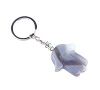 Hand-Shaped Natural Crystal Keychain Polished Blue Spot Jasper Gemstone Charm with Metal Key Ring for Unique Style(Gray Agate)