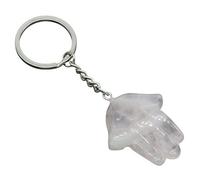 Hand-Shaped Natural Crystal Keychain Polished Blue Spot Jasper Gemstone Charm with Metal Key Ring for Unique Style(Rose Quartz)