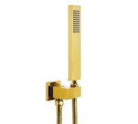 Hand Shower Set Polished Gold Square Shower Rod Solid Brass with Adjustable Bracket Wall Mount Hand Shower Head Set