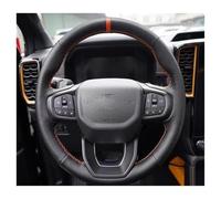 Hand-Stitch Non-slip Side Perforation Black Leather Car Steering Wheel Cover For Ford For Ranger For Everest 2022-2024 Auto Accessory Steering Wheel Cover(Leather orange mark)