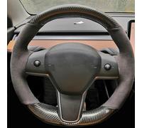 Hand-stitched Car Steering Wheel Cover Suede Cow Leather Braid On The For Tesla For Model 3 2017-2019(Style 5)