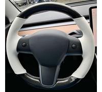 Hand-stitched Car Steering Wheel Cover Suede Cow Leather Braid On The For Tesla For Model 3 2017-2019(Style 1)