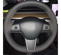 Hand-stitched Car Steering Wheel Cover Suede Cow Leather Braid On The For Tesla For Model 3 2017-2019(Style 4)