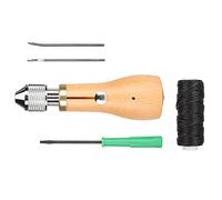 Hand Stitcher Set with Beech Wood Handle, Sewing Needle Thread Screwdriver Punch Tool, Manual Leather Craft Supplies for Repairing Thick Fabric Canvas
