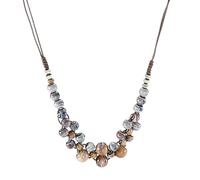Hand-strung Ceramic Bead Adjustable Wax-Cord Boho Statement Necklace | Durable adjustable matched with varied handmade textured ceramic beads delivers handmade boho-chic statement-making appeal