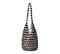 Hand Strung Wooden Beaded Shoulder Bag for Women Casual Beach Tote | Bucket Shape With Detachable Pouch And Drawstring Closure For Daily Use And Vacation Essentials