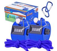Hand Tally Counter Clicker Handheld - 2 & 6 Pack Bundled with Nylon Lanyard and 2 Carabiners - 4 Digit Assorted Color Finger Ring Mechanical Number Click for Stadiums Sport Events (2 Pack - Blue)