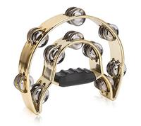Hand Tambourine, Double Row Hand Tambourine Metal Tambourine Metal Jingles Hand Held Percussion with Plating Bells Percussion Musical Instrument for Rractice (Yellow)