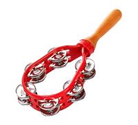Hand Tambourine - Double Row Metal Bells 12x5.2x2in | Wood Handle Cutaway Percussion Instrument | Handheld Rhythm Shaker For Karaoke Parties School Gatherings Church Concerts And Musical Worship