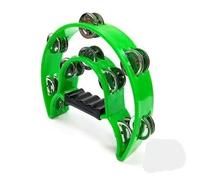 Hand Tambourine Double Row Metal Jingles Bell Half Moon Hand Percussion Tambourines Musical Instrument Gifts,Green