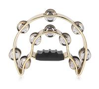 Hand Tambourine Double Row, Metal Percussion Instrument with Electroplating Bells, Durable Build - Crisp Sound, Ergonomic Grip, Ideal for Concerts and Parties (Yellow)