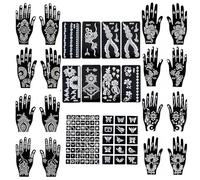 Hand Tattoo Stencil,18 Sheets Tattoo Temporary Tattoo kit, Black Ta/ttoo Stencil,Tat/Too Sten/cils Indian Arabian Self Adhesive,Hands Finger Body Paint Tat/Too Sten/cil Set for Men Women