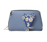 Hand Tied Daisy Printed Leather Portable Makeup Storage Bag, Suitable for Daily Use