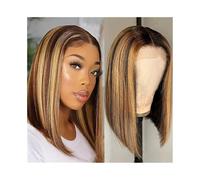 Hand Tied Short Human Hair Wig for Women,Straight 13x4 Lace Front Wigs,Ombre Honey Blonde 10-16inch Hairline(10inches)