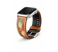 Hand Tooled Western Leather Band for Apple Watch, Hand Painted Genuine Leather Strap, Compatible with Apple Watch Series 1-10, Ultra & SE, 38/40/41mm & 42/44/45/46mm, 6.5-8 Inch Wrist (38,40,41MM, 161