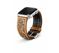 Hand Tooled Western Leather Band for Apple Watch, Hand Painted Genuine Leather Strap, Compatible with Apple Watch Series 1-10, Ultra & SE, 38/40/41mm & 42/44/45/46mm, 6.5-8 Inch Wrist (38,40,41MM, 163