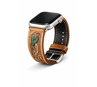 Hand Tooled Western Leather Band for Apple Watch, Hand Painted Genuine Leather Strap, Compatible with Apple Watch Series 1-10, Ultra & SE, 38/40/41mm & 42/44/45/46mm, 6.5-8 Inch Wrist (38,40,41MM, 166