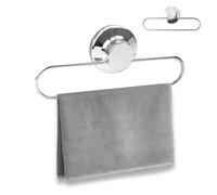 Hand Towel Holder Suction Ring No-Drilling Wall Mounted Stainless Steel Round Rack Rail Heavy Duty Sucker Cup Dish Cloths Towel Hanger Damage Free for Bathroom Kitchen RV Bar, 23CM Silver