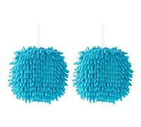 Hand Towels, 2 pcs Chenille Soft Absorbent Fuzzy Ball Towels with Loop, Quick-Drying Handball Chenille Hanging Hand Towel for Kitchen Bathroom(blue)