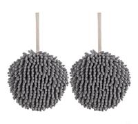 Hand Towels, 2 pcs Chenille Soft Absorbent Fuzzy Ball Towels with Loop, Quick-Drying Handball Chenille Hanging Hand Towel for Kitchen Bathroom(gray)