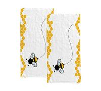 Hand Towels Face Towels Set of 2 Honey Bumble Bee Hive Cute Cartoon Soft Comfortable Polyester Microfiber Fast Water Absorbent Towels for Bathroom Kitchen 30X15 Inch