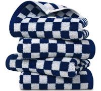Hand Towels for Kitchen Checkered 4-Pack, Navy Blue Towels for Bathroom Coastal & Neutral, Lightweight Absorbent Cotton Face Towels for Relaxed Use, 13x29 Inches