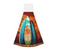 Hand Towels Hanging Kitchen Towels With Loop, Soft Absorbent Hanging Tie Towels Decorative Dish Towels Surfboard On Wooden Fingertip Bath Towel For Home Hotel Spa Bathroom Decor 13.8x11.8 Inch