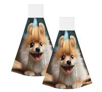 Hand Towels Hanging Kitchen Towels With Loop, Soft Absorbent Hanging Tie Towels Decorative Dish Towels Cute Little Pomeranian Fingertip Bath Towel For Home Hotel Spa Bathroom Decor 13.8x11.8 Inch