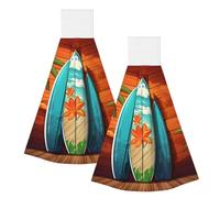 Hand Towels Hanging Kitchen Towels With Loop, Soft Absorbent Hanging Tie Towels Decorative Dish Towels Surfboard On Wooden Fingertip Bath Towel For Home Hotel Spa Bathroom Decor 13.8x11.8 Inch