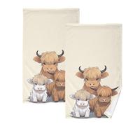 Hand Towels Set of 2 Highland Cow Highscottish Cattle Cotton Face Towel Bath Towel for Gym Spa Bathroom Absorbent Soft Guest Towel Home Decor 16 * 28in