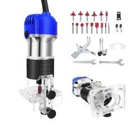 Hand Trimmer Router Electric Hand Trimmer Wood Router Palm Router Trimmer 2400-27000RPM Wood Router Tool Set 800W Electric Hand Trimmer with Transparent Base Design, Includes 15pcs 6.35mm Router Bit