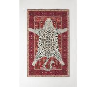 Hand-Tufted Wool Rug with Leopard Design in Red and Ivory, Bohemian Animal Print Carpet for Living Room, Bedroom, Office - Vintage Eclectic Accent Rug, Soft, Durable, 270x270 cm / 9'x9' (Round)