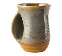 Hand Warmer Mug, Handmade Pottery Ceramic and Hand Painted - The Contoured Pocket will Hold Warmth From The Heat Of Your Drink To Keep Your Fingers Warm, Comfy Handwarmer (Desert Green) (Left hand)