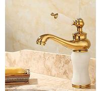 Hand Wash Basin Hot and Cold Water Faucet Golden Household Rotary Faucet Light Luxury Water-tap Vessel Faucet (White)