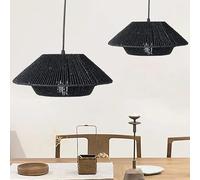 Hand Weave Lampshade Imitation Straw Hanging Lamp Shade Vintage Rattan Antique Home Bedroom Living Room Hotel Light Cover Paper (Black)